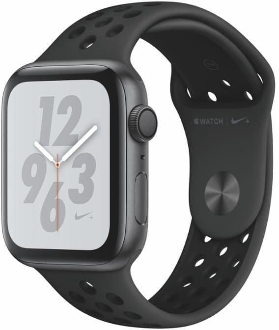Apple Watch + Series 4 GPS, 44mm Space Grey Aluminium Case with Anthracite/Black Sport Band Karórák